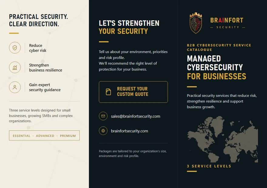 BrainFort Security service catalogue brochure — Managed Cybersecurity for Businesses